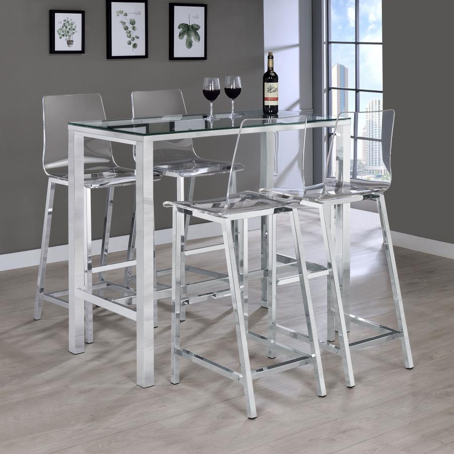 Tolbert 5-Piece Glass Top Bar Table Set with Acrylic Chairs Chrome