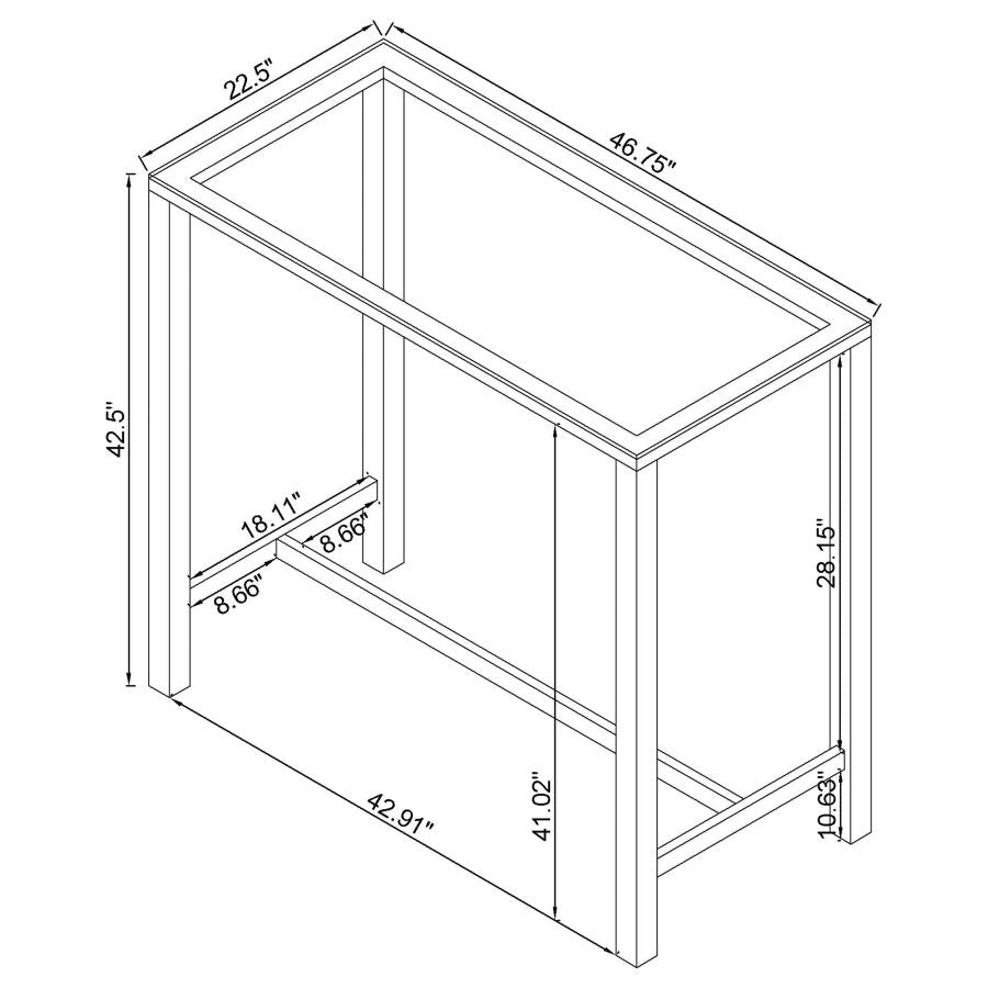 Tolbert 47-inch Rectangular Tempered Glass Top Bar Table Chrome