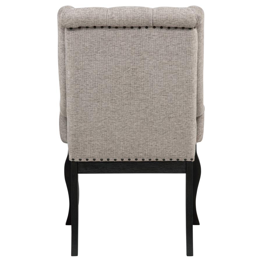 Phelps Upholstered Dining Arm Chair Tan Distressed Noir (Set of 2)