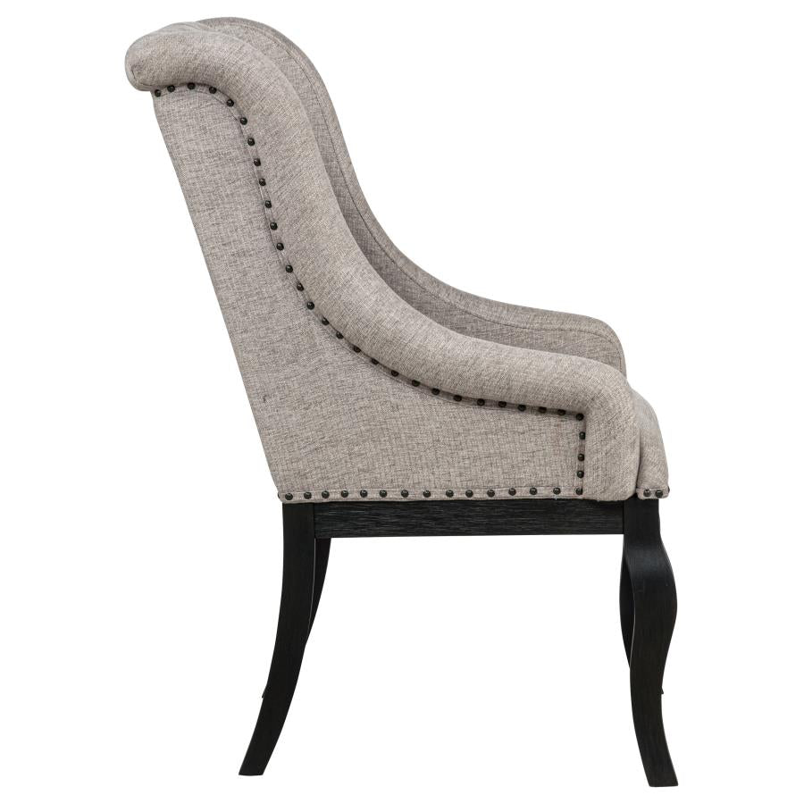 Phelps Upholstered Dining Arm Chair Tan Distressed Noir (Set of 2)