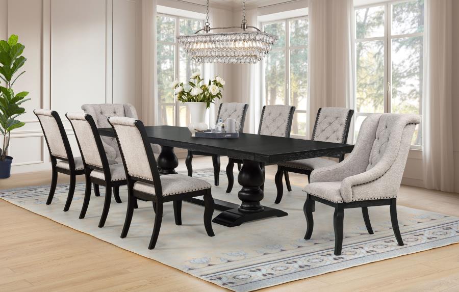 Phelps Upholstered Dining Arm Chair Tan Distressed Noir (Set of 2)