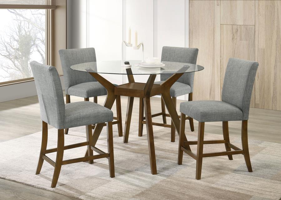 Paxton 5-piece Round Glass Top Counter Height Dining Set Grey