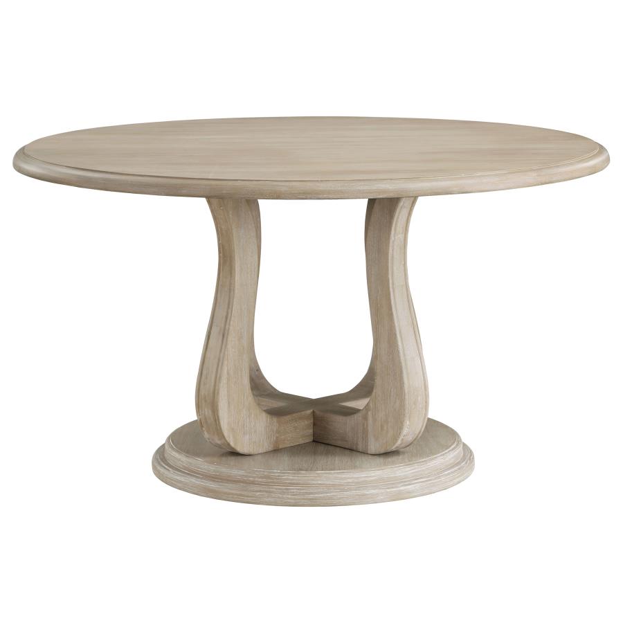 Trofello 60-inch Round Sculptural Pedestal Dining Table White Washed