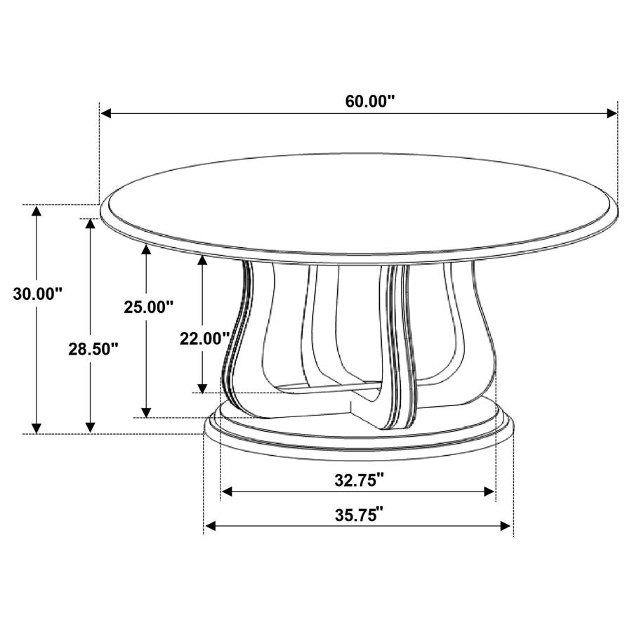 Trofello 60-inch Round Sculptural Pedestal Dining Table White Washed
