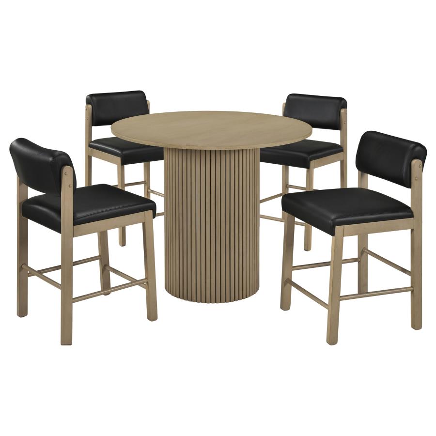 Hamlyn 5-piece Round Wood Counter Height Dining Set Black and Natural Oak