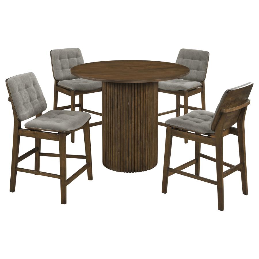 Hamlyn 5-piece Round Wood Counter Height Dining Set Grey and Walnut