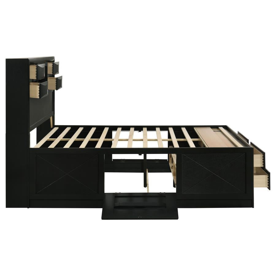 Briana Wood Eastern King Storage Bookcase Bed Black