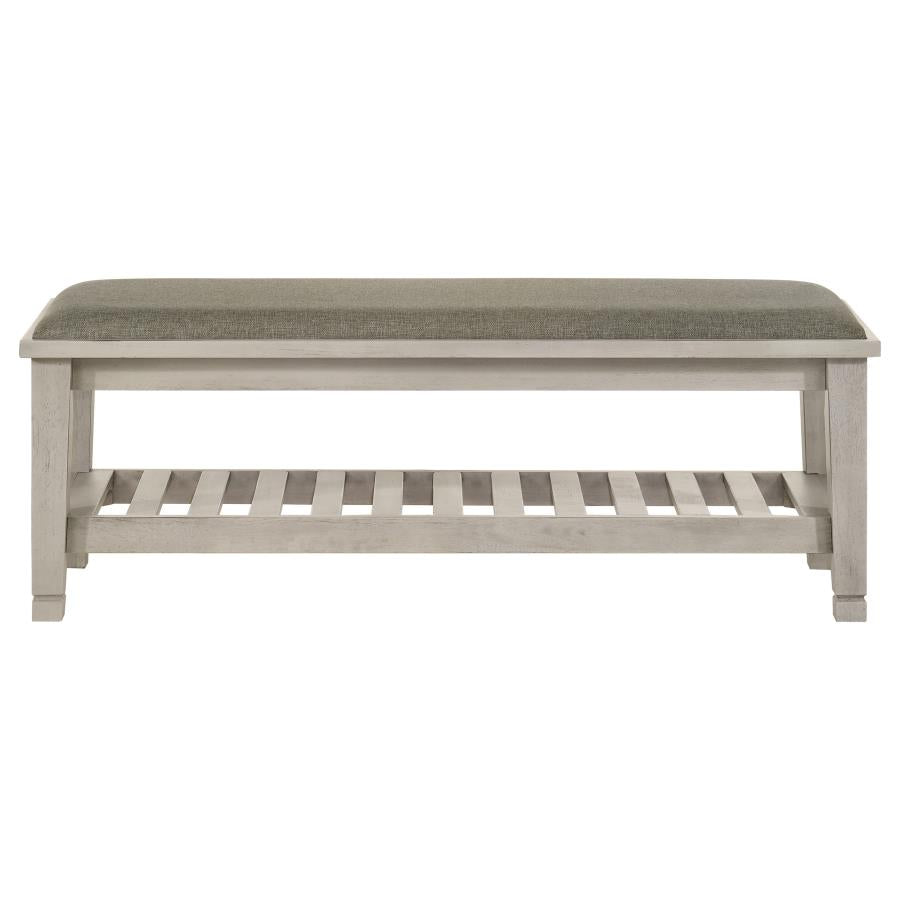 Franco Fabric Upholstered Bench with Shelf Distressed White