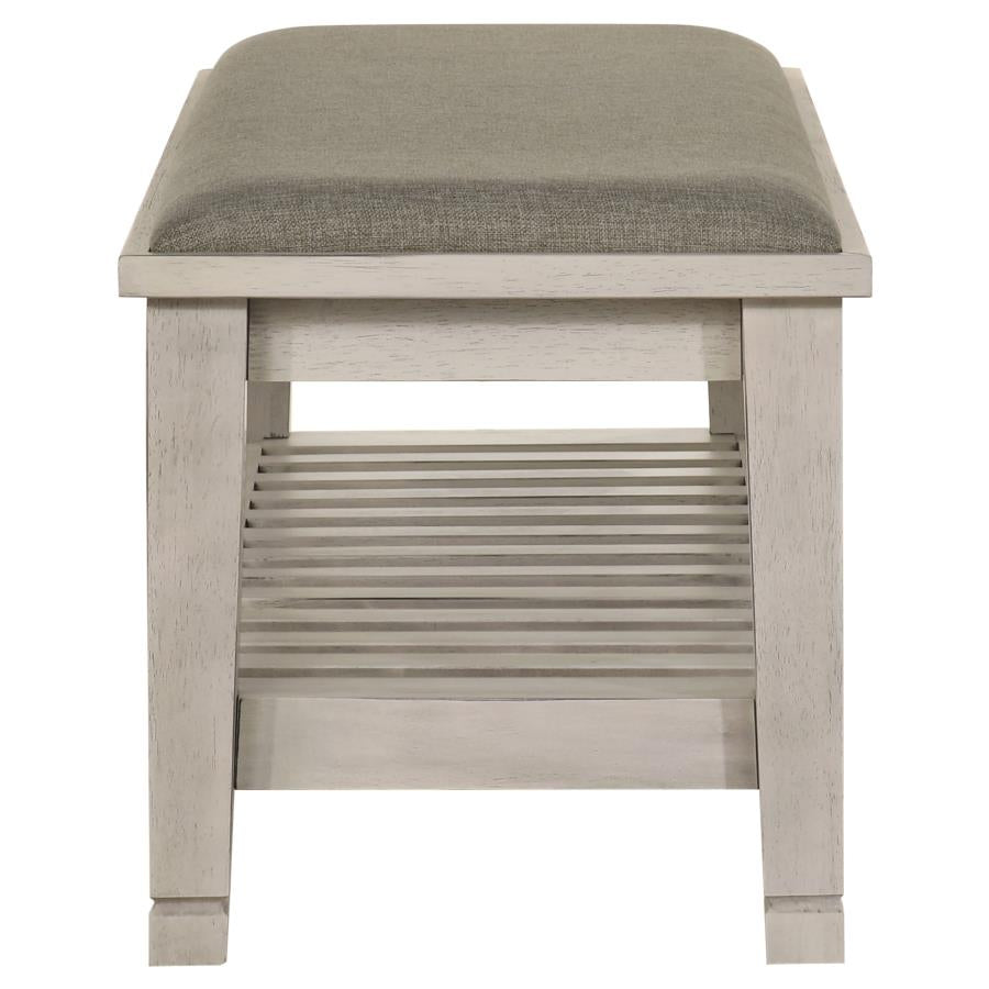 Franco Fabric Upholstered Bench with Shelf Distressed White