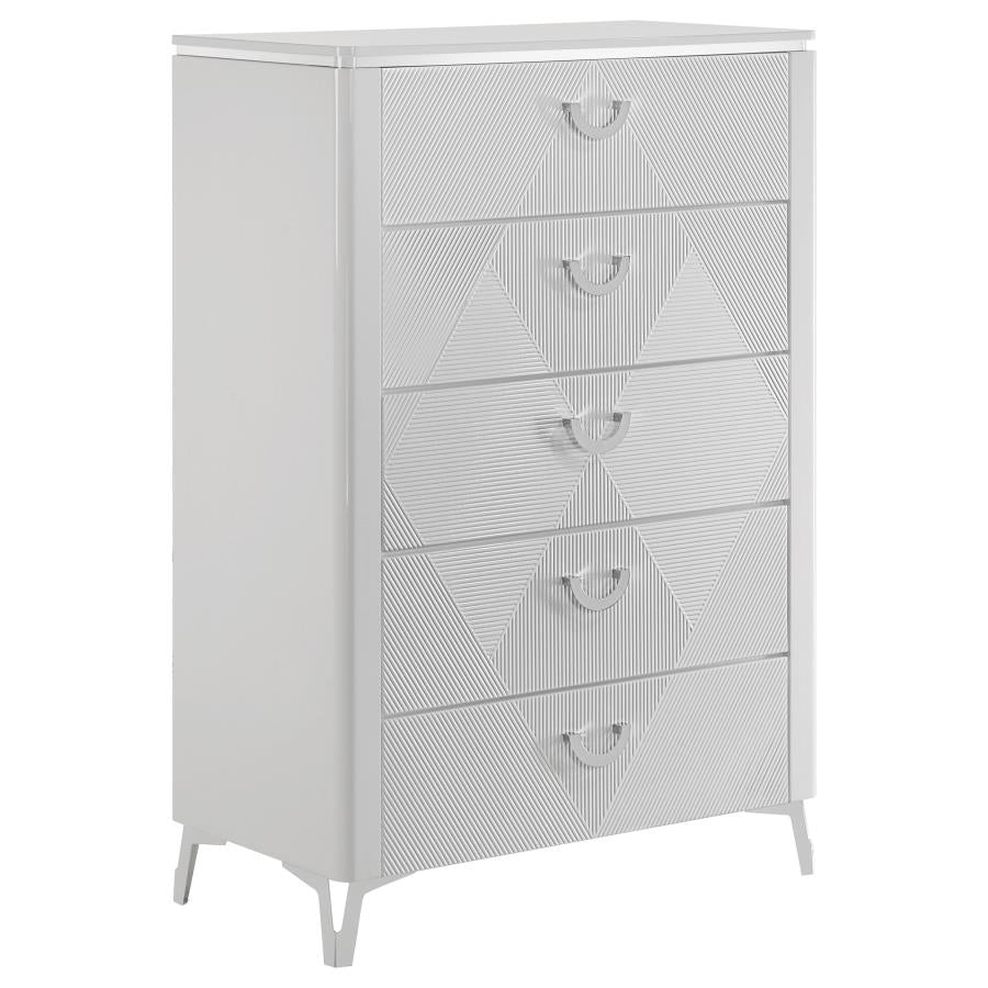 Cassia 5-piece Queen LED Bedroom Set White High Gloss