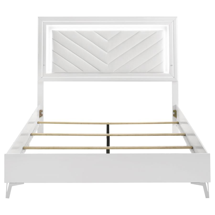 Cassia Queen LED Panel Bed White High Gloss