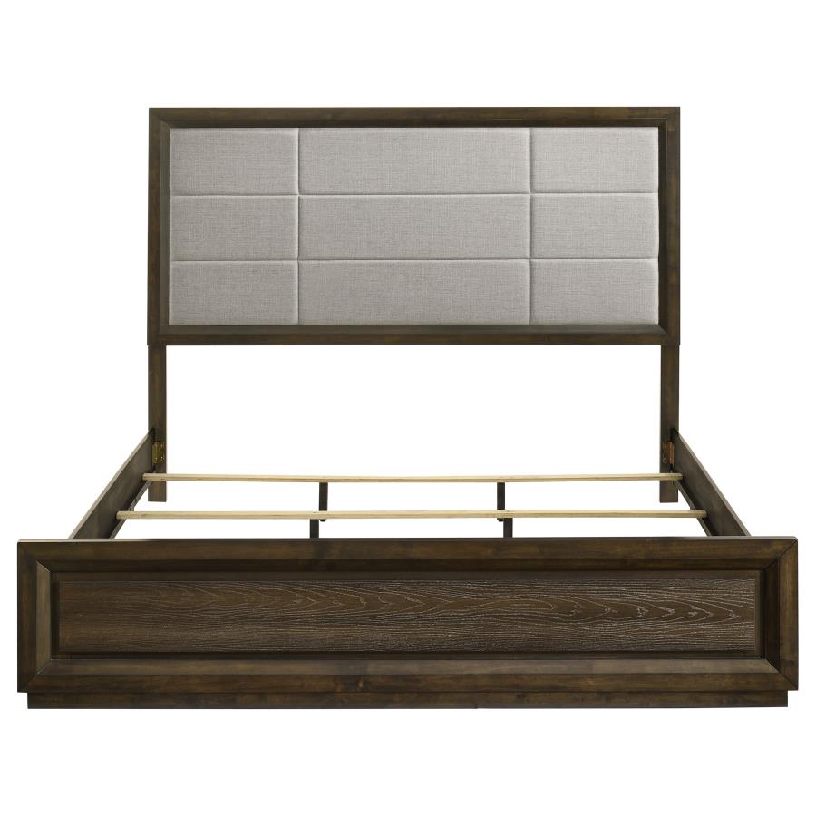 Atlas 63-inch Eastern King Upholstered Panel Bed Grey and Dark Oak