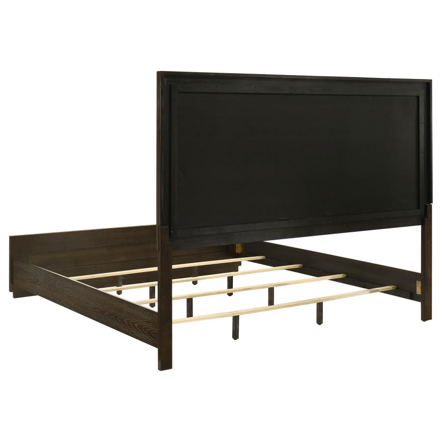 Atlas 63-inch Eastern King Upholstered Panel Bed Grey and Dark Oak