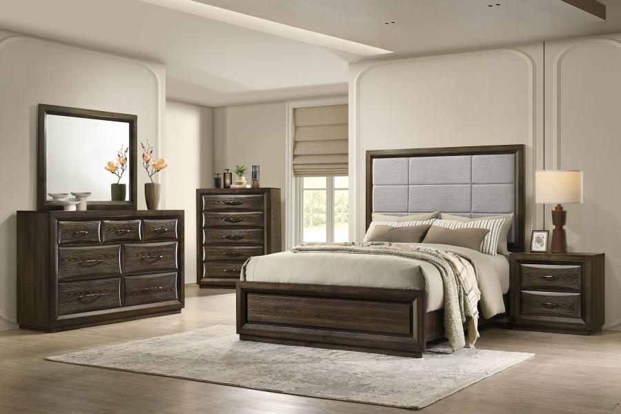 Atlas 63-inch Eastern King Upholstered Panel Bed Grey and Dark Oak