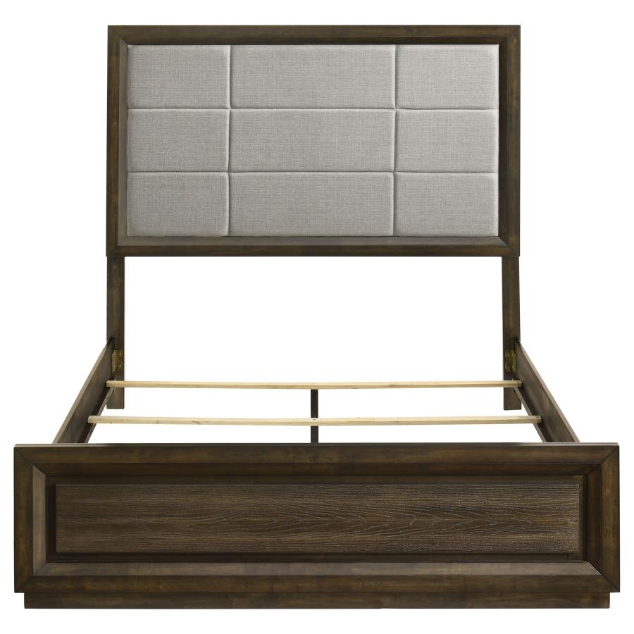 Atlas 64-inch Queen Upholstered Panel Bed Grey and Dark Oak