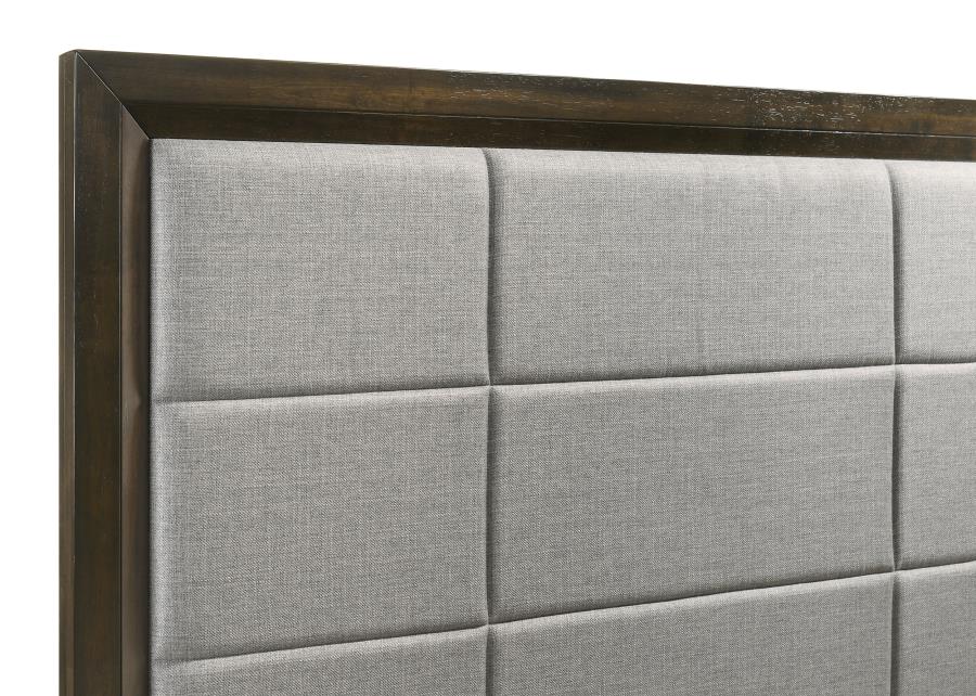 Atlas 64-inch Queen Upholstered Panel Bed Grey and Dark Oak