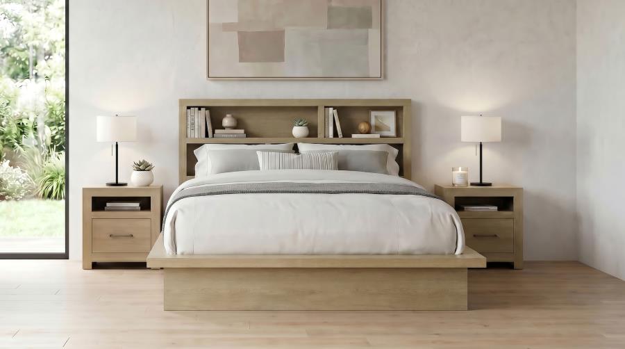 Hendricks Eastern King Bookcase Headboard Platform Bed Light Oak