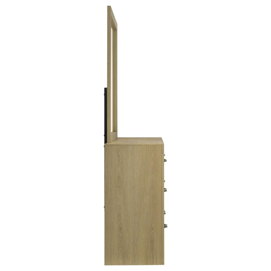 Hendricks 6-drawer Bedroom Dresser and Mirror Light Oak