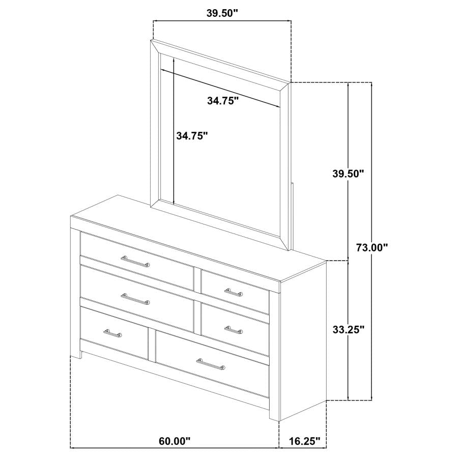Hendricks 6-drawer Bedroom Dresser and Mirror Light Oak
