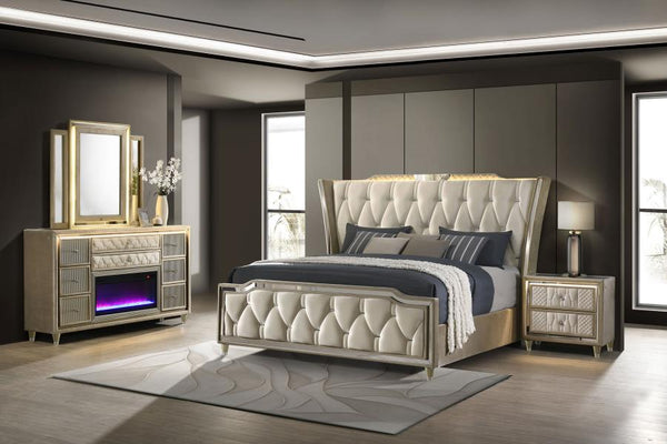 Lorient 4-piece Queen Bedroom Set Ivory and Camel