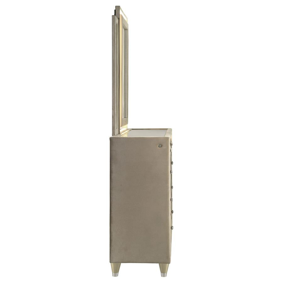 Lorient 8-drawer LED Dresser with Mirror Ivory and Camel