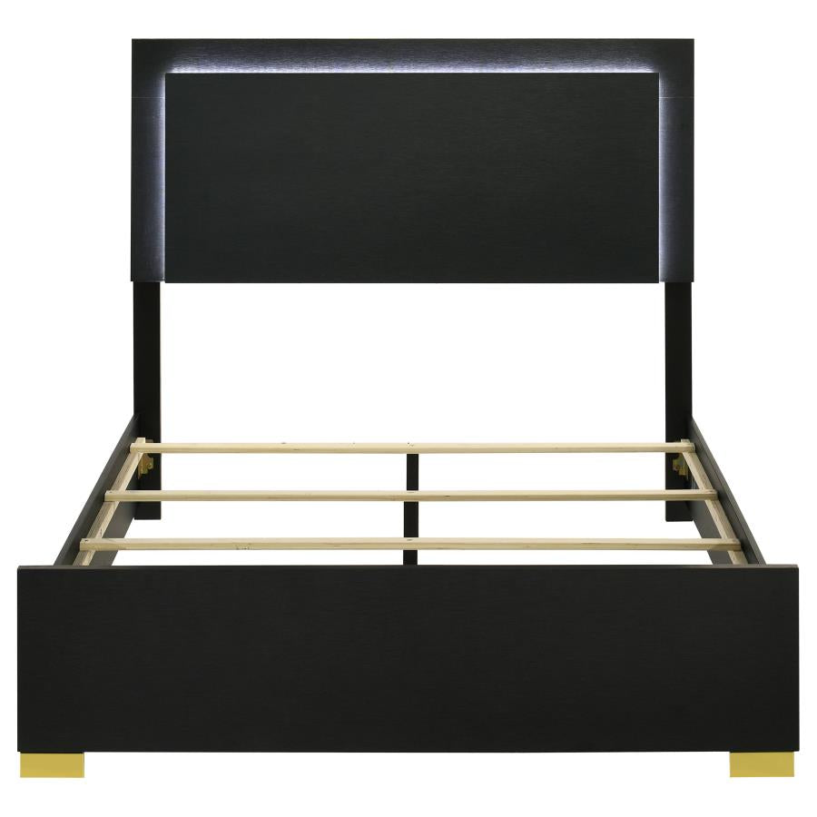 Marceline Wood Full LED Panel Bed Black