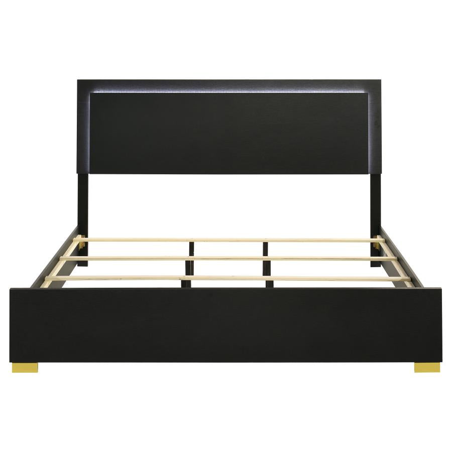 Marceline Wood Eastern King LED Panel Bed Black