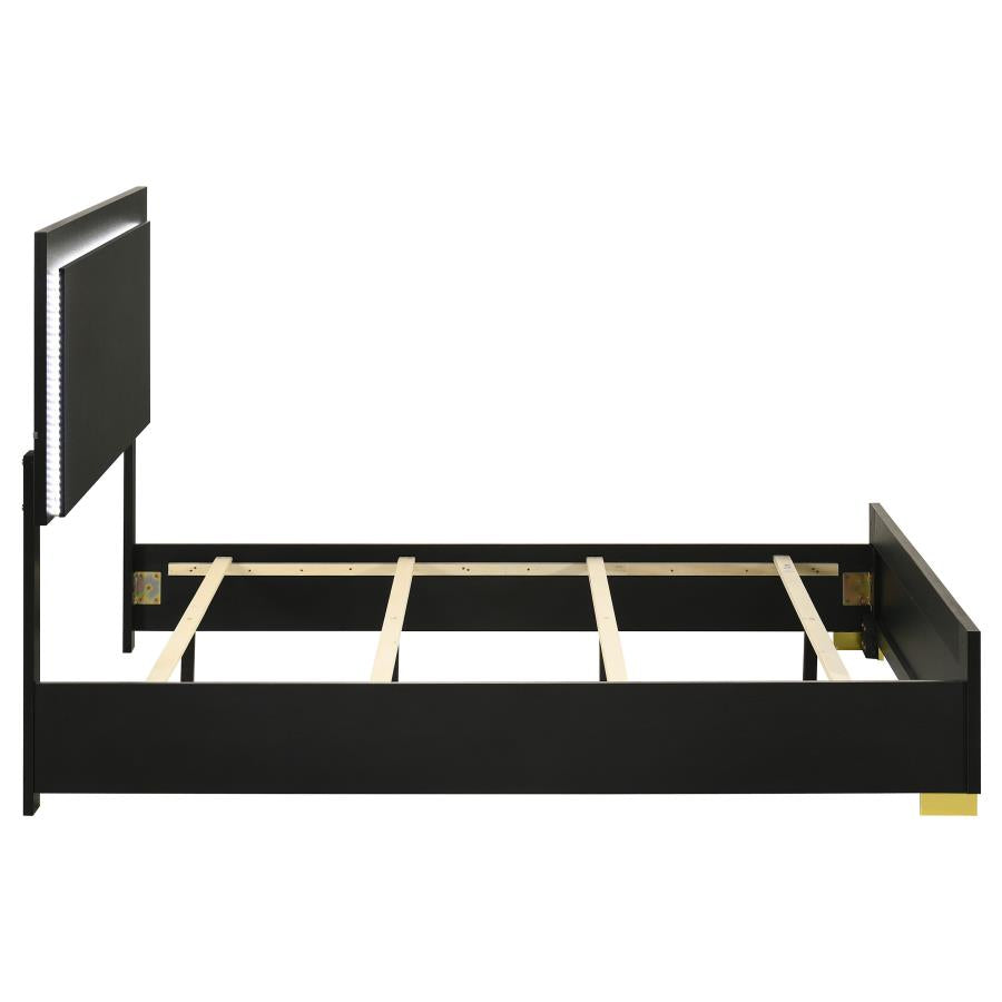 Marceline Wood Queen LED Panel Bed Black
