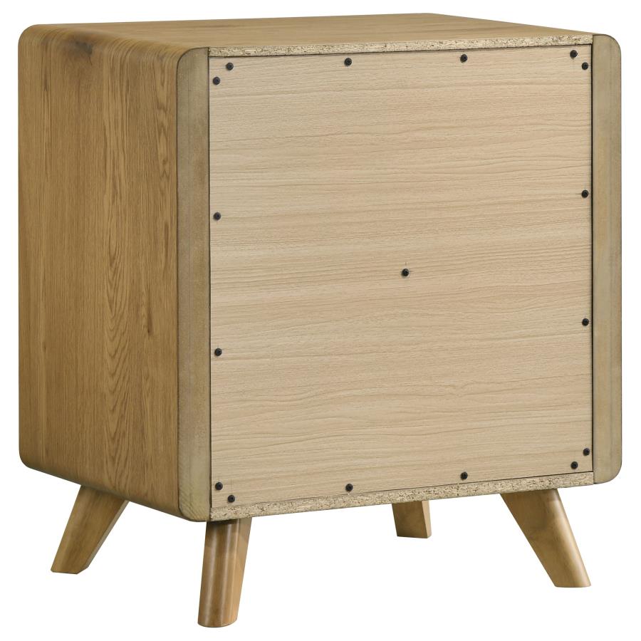 Bennett Eastern King Upholstered 5-Piece Mid-Century Bedroom Set Light Oak