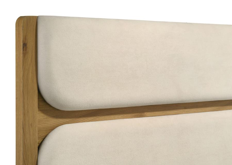 Bennett Eastern King Upholstered 5-Piece Mid-Century Bedroom Set Light Oak