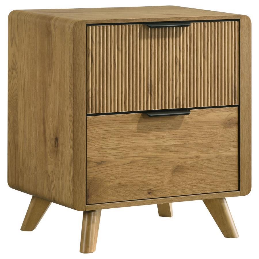 Bennett Queen Upholstered 5-Piece Mid-Century Bedroom Set Light Oak