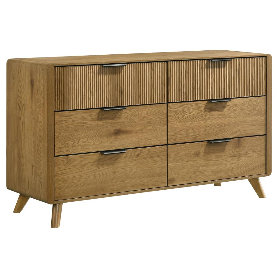 Bennett Queen Upholstered 5-Piece Mid-Century Bedroom Set Light Oak