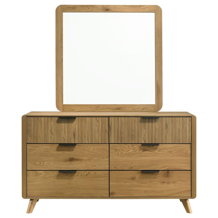 Bennett Mid-Century 2-Piece 6-Drawer Dresser and Mirror Light Oak