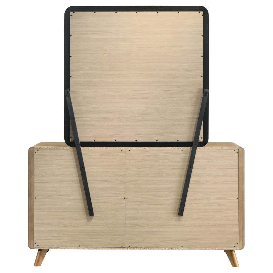 Bennett Mid-Century 2-Piece 6-Drawer Dresser and Mirror Light Oak