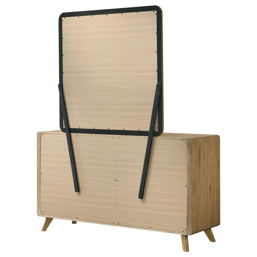 Bennett Mid-Century 2-Piece 6-Drawer Dresser and Mirror Light Oak