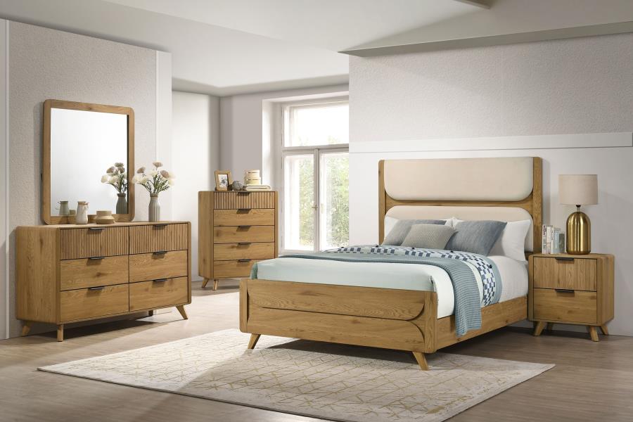 Bennett Mid-Century 2-Piece 6-Drawer Dresser and Mirror Light Oak