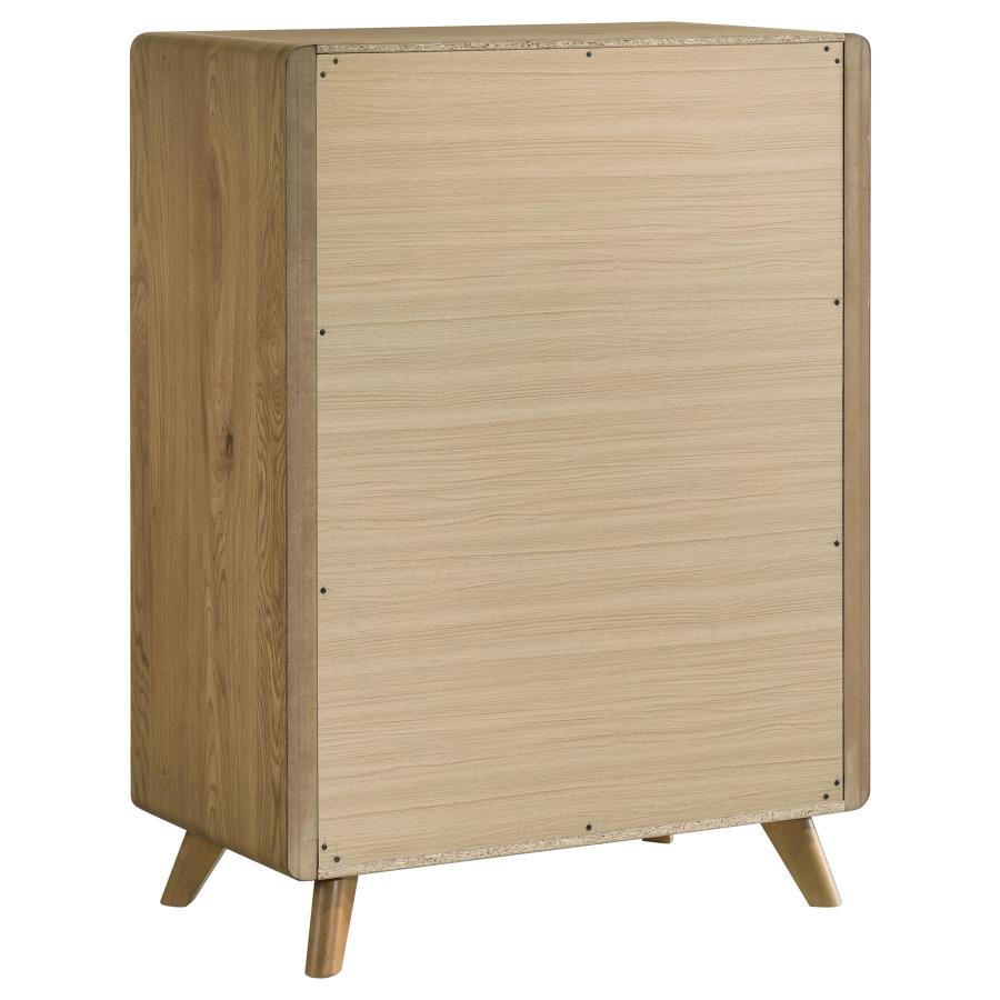 Bennett Mid-Century 5-Drawer Rubberwood Chest Light Oak
