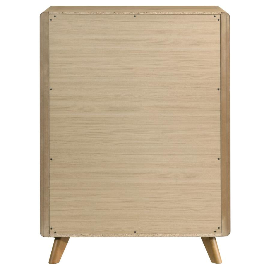 Bennett Mid-Century 5-Drawer Rubberwood Chest Light Oak