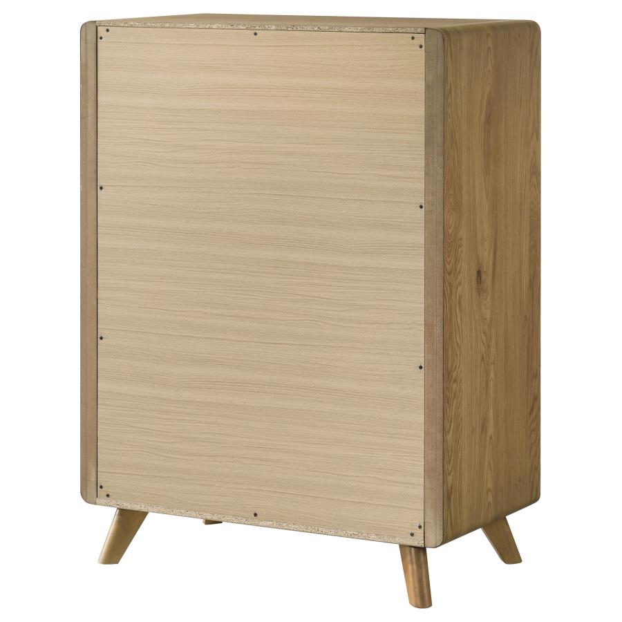 Bennett Mid-Century 5-Drawer Rubberwood Chest Light Oak