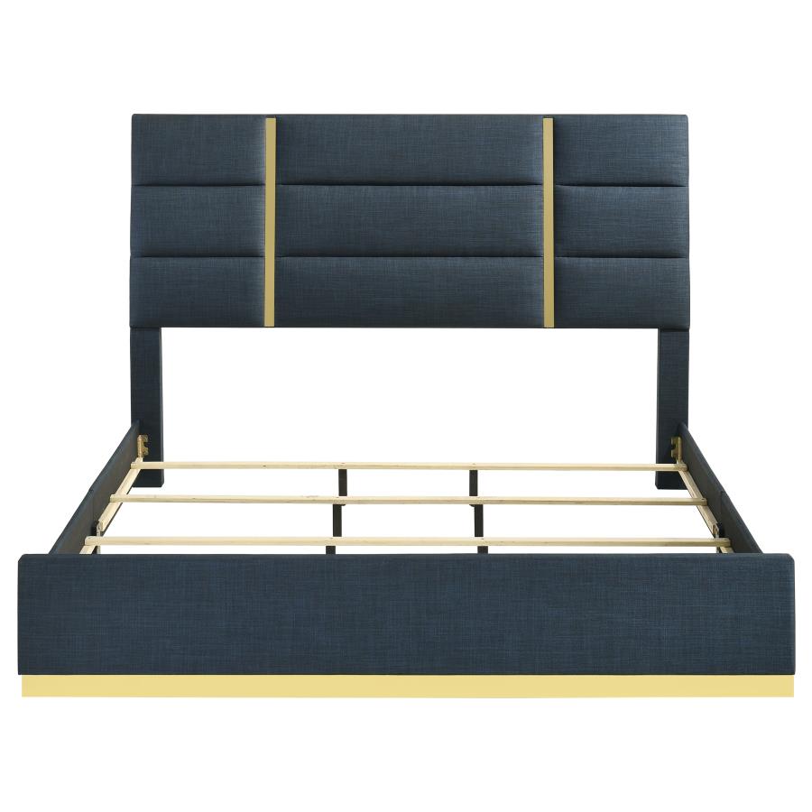 Ines 56-inch Fabric Upholstered Eastern King Panel Bed Navy