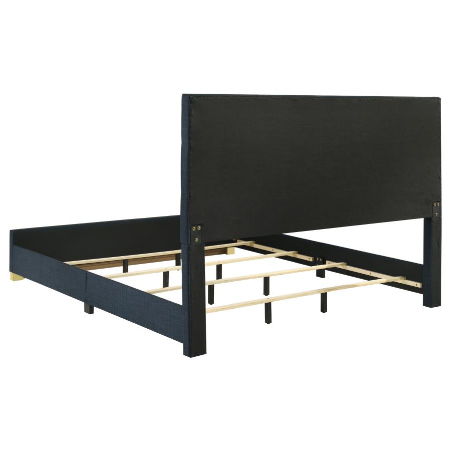 Ines 56-inch Fabric Upholstered Eastern King Panel Bed Navy