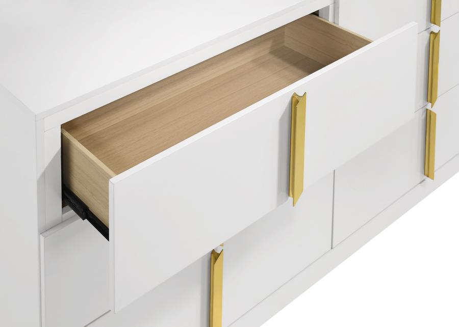 Ines 6-drawer Bedroom Dresser with Mirror White High Gloss