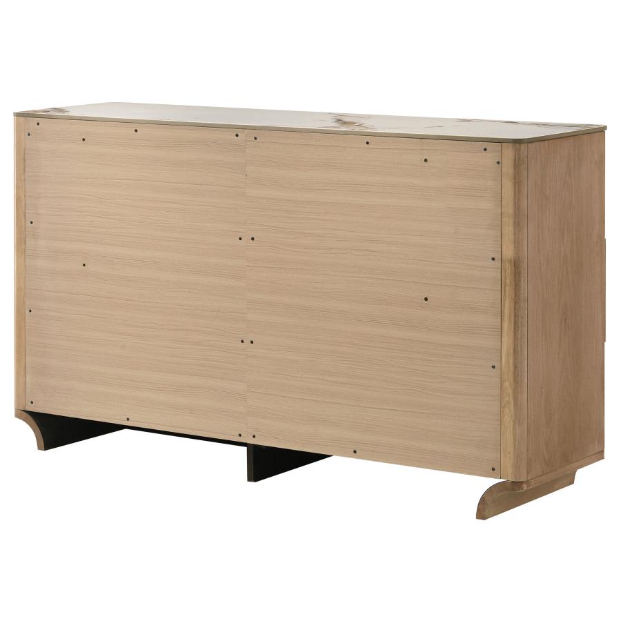 Leanne 6-drawer Sinter Stone Top Dresser Cabinet Light Oak