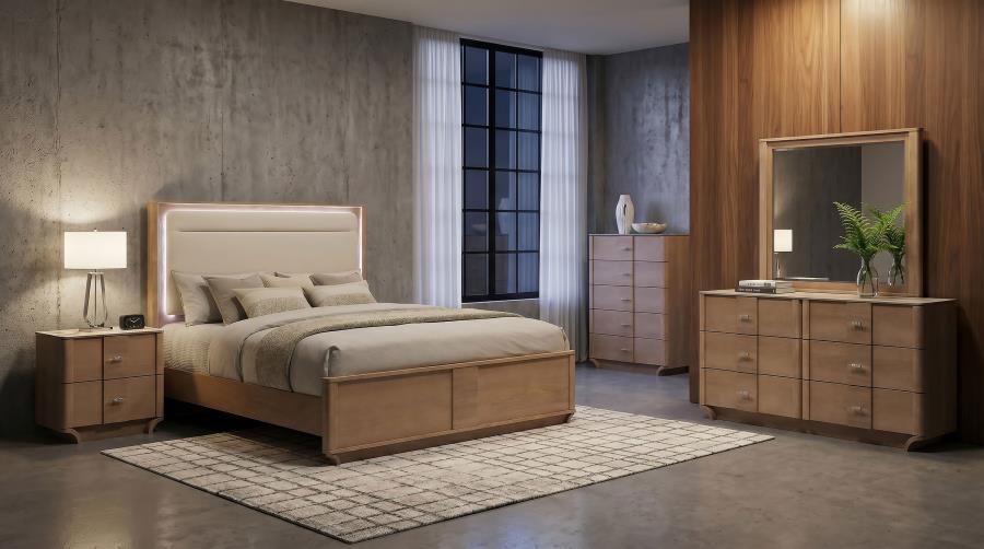 Leanne 6-drawer Sinter Stone Top Dresser Cabinet Light Oak
