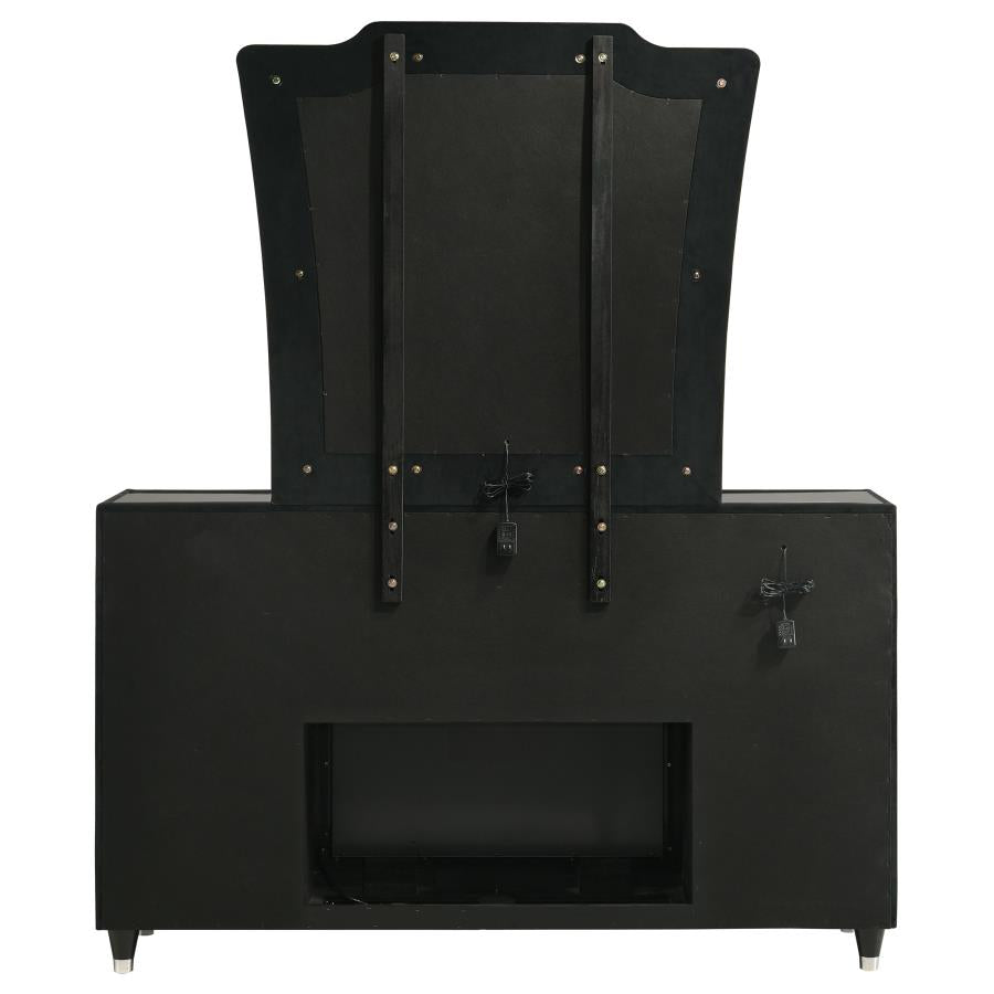 Lorient 8-drawer LED Flame Box Dresser and Mirror Black