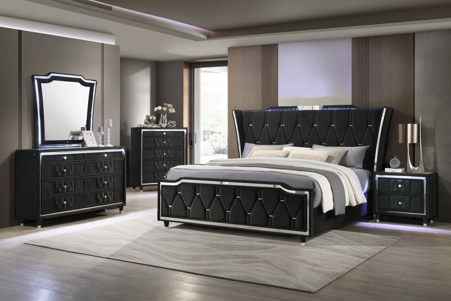 Lorient 8-drawer LED Bedroom Flame Box Dresser Black