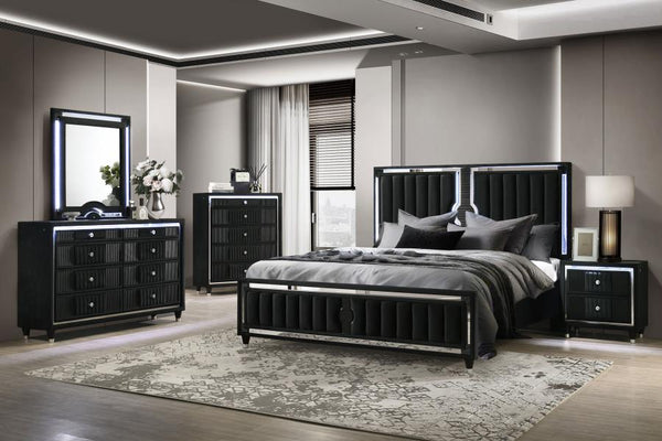 Ravenne 5-piece Velvet Upholstered Eastern King LED Bedroom Set Black
