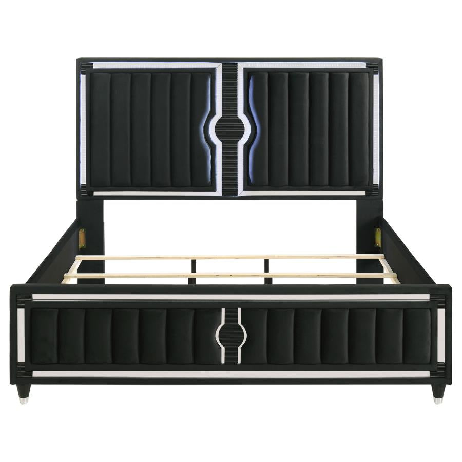 Ravenne Velvet Upholstered Eastern King LED Panel Bed Black