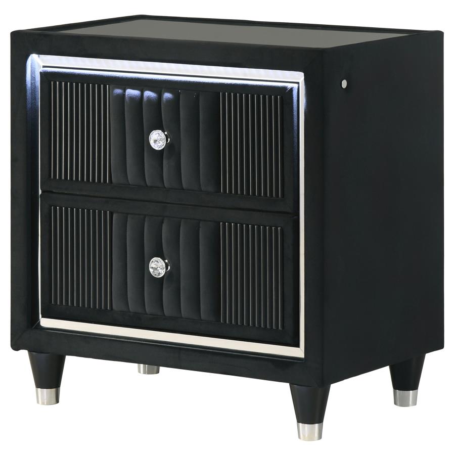 Ravenne 2-drawer Velvet Upholstered LED Nightstand with USB Black