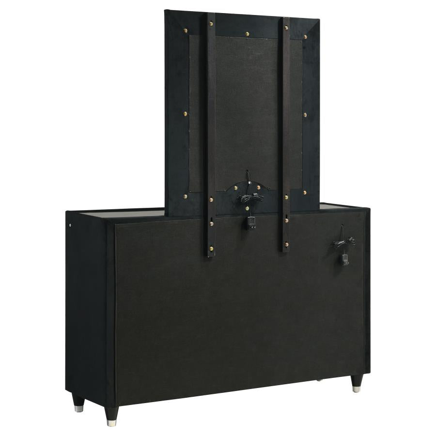 Ravenne 8-drawer Velvet Upholstered LED Dresser and Mirror Black